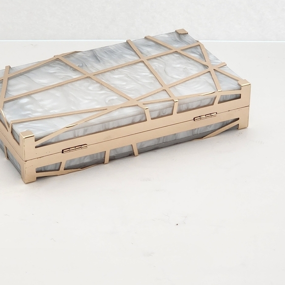 Firenze K Stunning Evening White Acrylic Gold Metal Frame Clutch - Picture 6 of 11